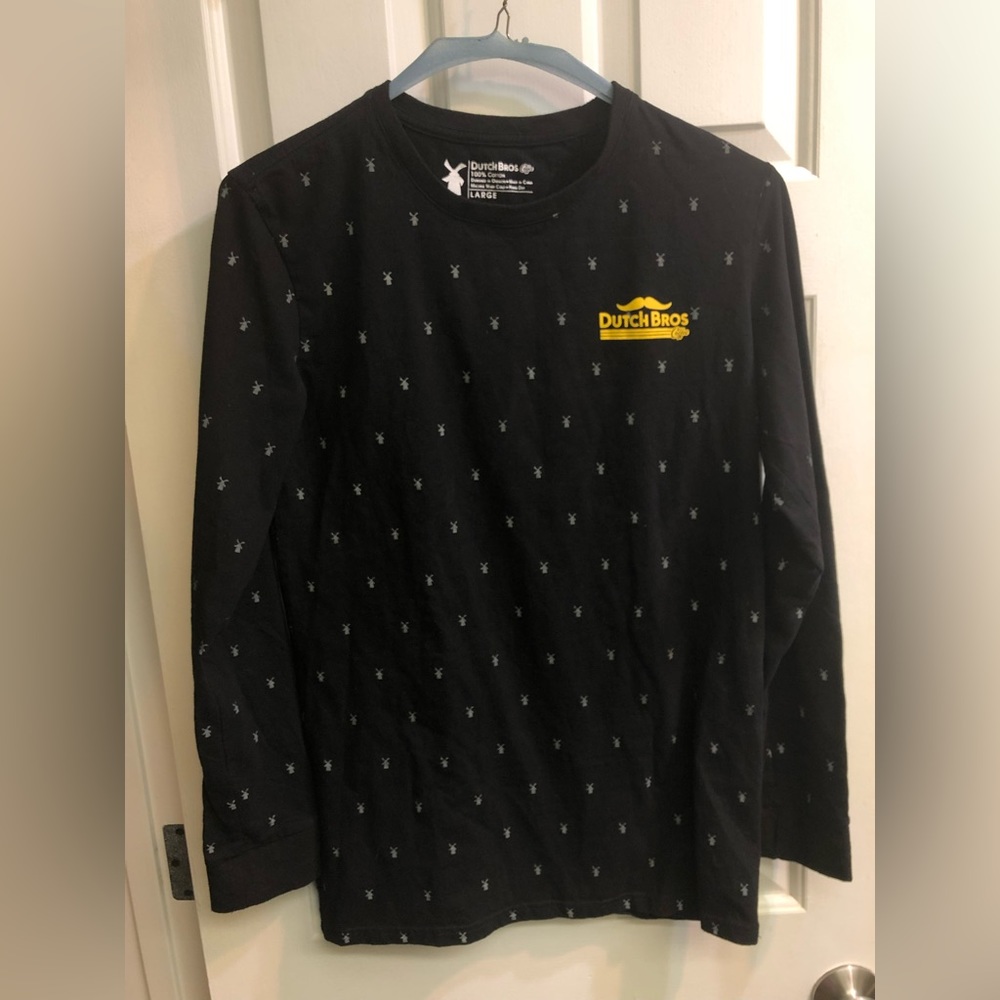 Patterned black Dutch Bros long sleeve tee size L